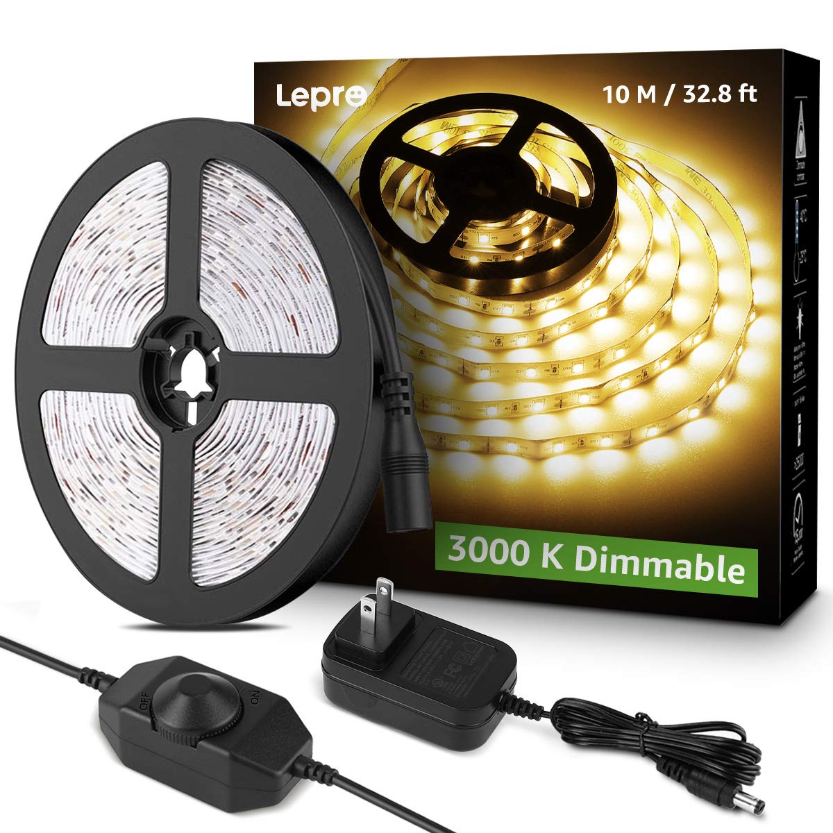 Photo 1 of Lepro LED Strip Light, 32.8Ft Dimmable Vanity Lights, 3000K Super Bright LED Tape Lights, 420 LEDs SMD 2835, Strong 3M Adhesive, Suitable for Home, Kitchen, Under Cabinet, Bedroom, Warm White