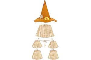 Geyoga 7 Pieces Scarecrow Costume Set Include Raffia Scarecrow Straw Kit Hat for Halloween Harvest Party Accessory