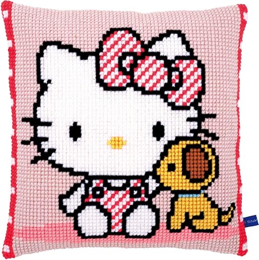 Amazon Com Vervaco Hello Kitty With Dog Pillow Cover Needlepoint Kit