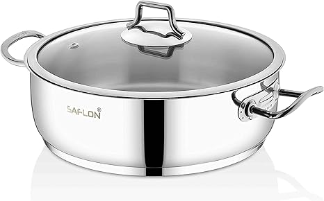Saflon Saute Topf Aus Edelstahl Dreilagig Mit Kapselboden 4 Quart Topf Mit Glasdeckel Induktionsgeeignet Ofen Und Spulmaschinenfest Amazon De Kuche Haushalt