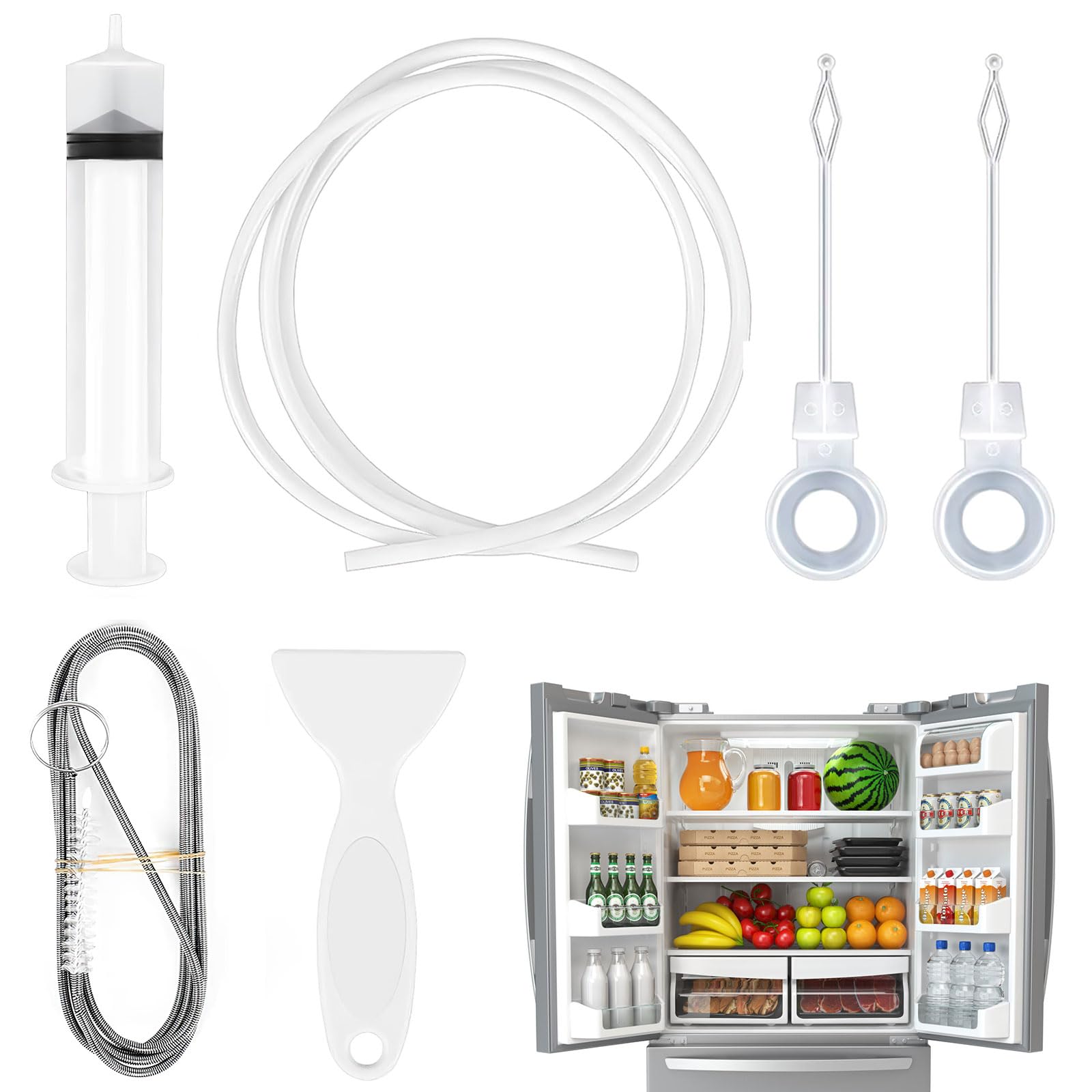 6 Pcs Fridge Drain Hole Remover Cleaning Tool Kit, Refrigerator Drain Dredging Tool, Flexible Refrigerator Scrub Brush