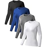 TELALEO 4 Pack Women's Compression Shirt Long Sleeve Performance Workout Baselayer Athletic Top Sports Gear