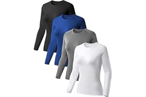 TELALEO 4 Pack Women's Compression Shirt Long Sleeve Performance Workout Baselayer Athletic Top Sports Gear