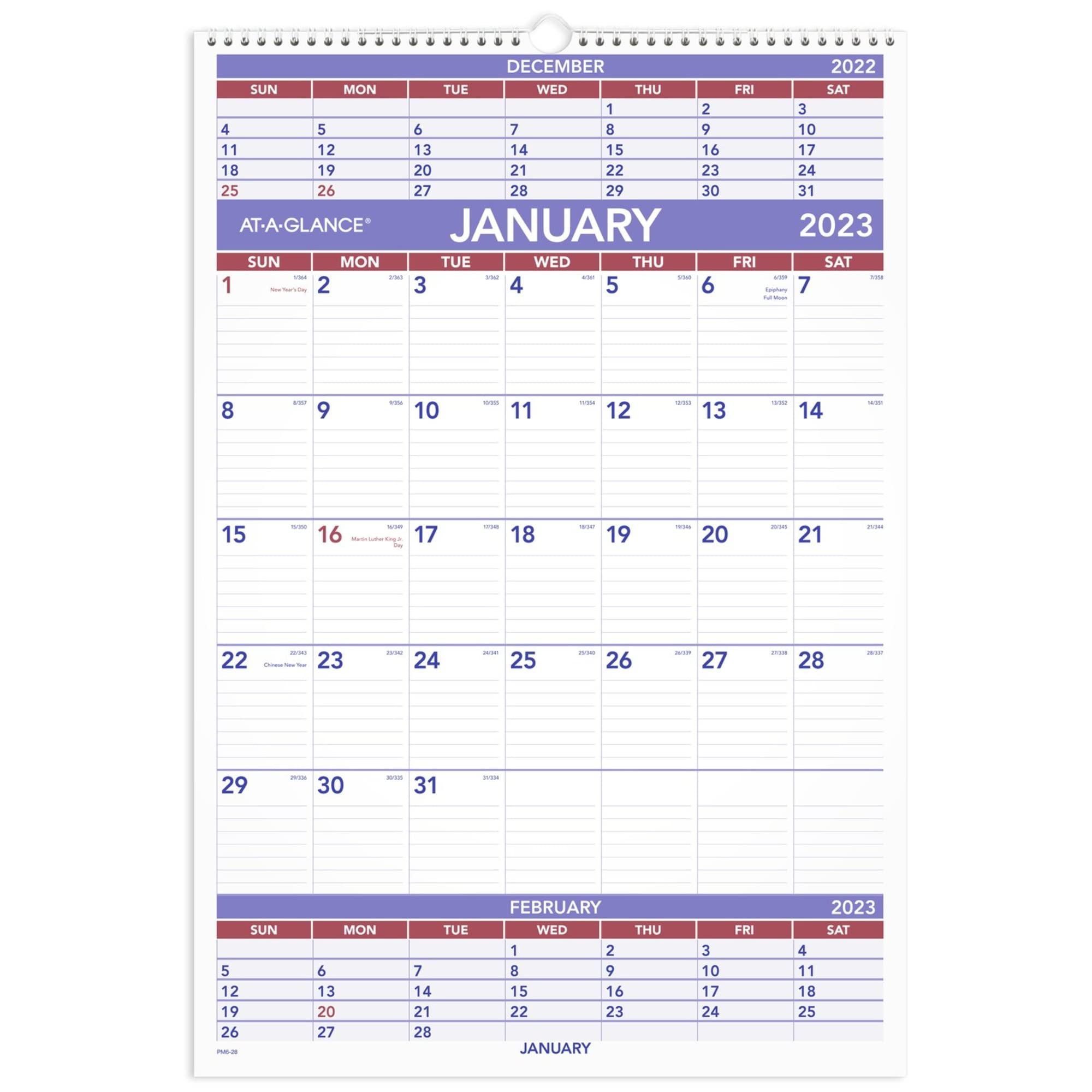 AT-A-GLANCE 2023 Wall Calendar, 15-1/2" x 22-3/4", Large, Spiral Bound, 3 Month Reference (PM628)
