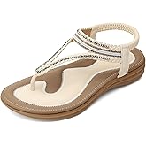 UBFEN Womens Bohemian Flat Sandals With Back Strap Summer Beach Comfortable Bling