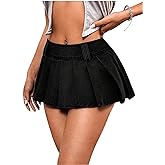 BEAUDRM Women's Y2K Low Waist Ruffle Pleated Skirt Loose Fit Party Mini Denim Skirt Jean Skirt