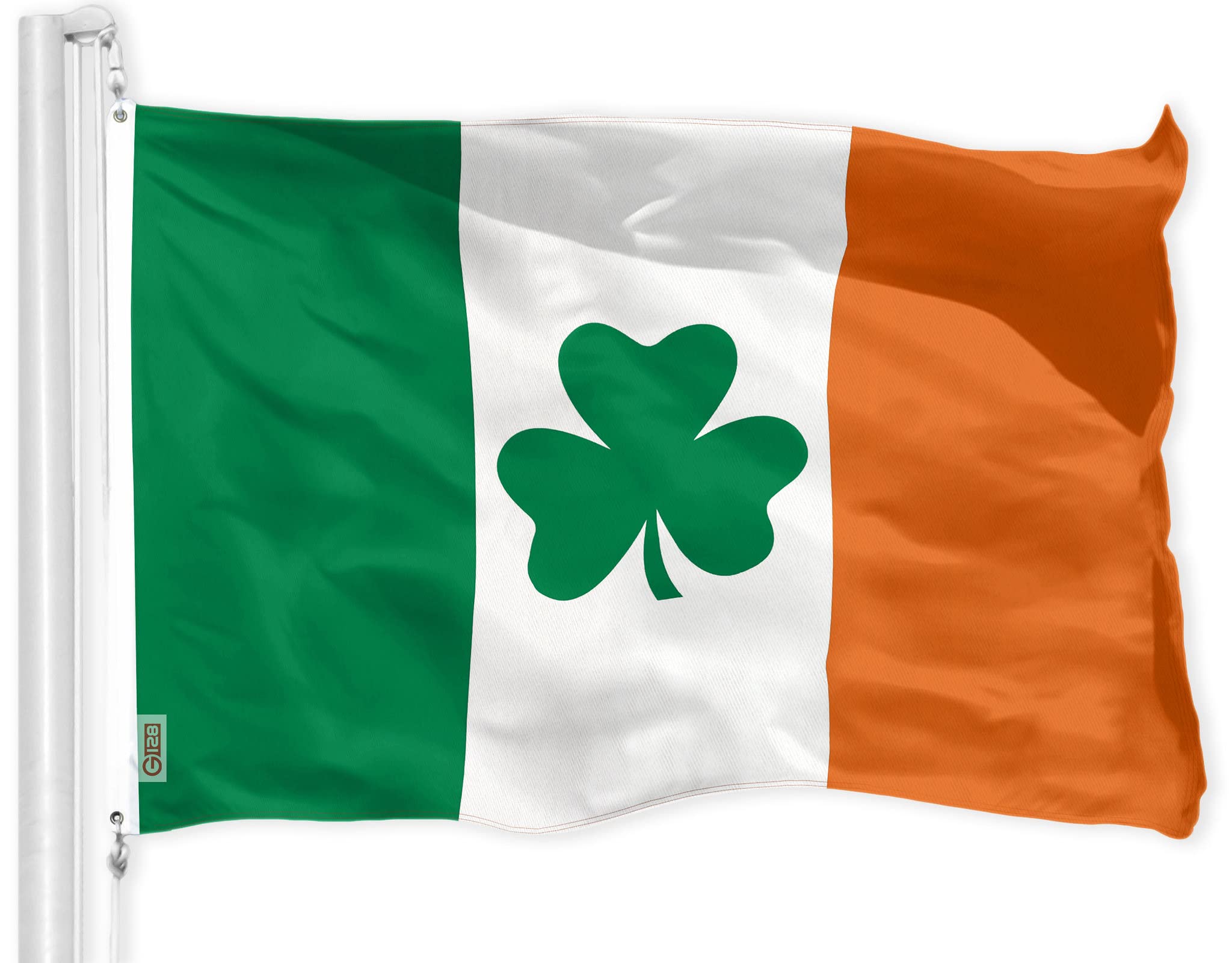 G128 Irish Flag (Shamrock) | 3x5 feet | Printed 150D – Indoor/Outdoor, Quality Polyester, Brass Grommets