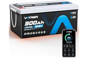 VATRER POWER 12V 300AH Bluetooth LiFePO4 Lithium Battery with Self-Heating, Built-in 200A BMS, Supports Low Temp Charging(-4°F), 5000+ Cycles, Max 2560W Power, Perfect for RV/Camper and Off-Grid Applications, etc.