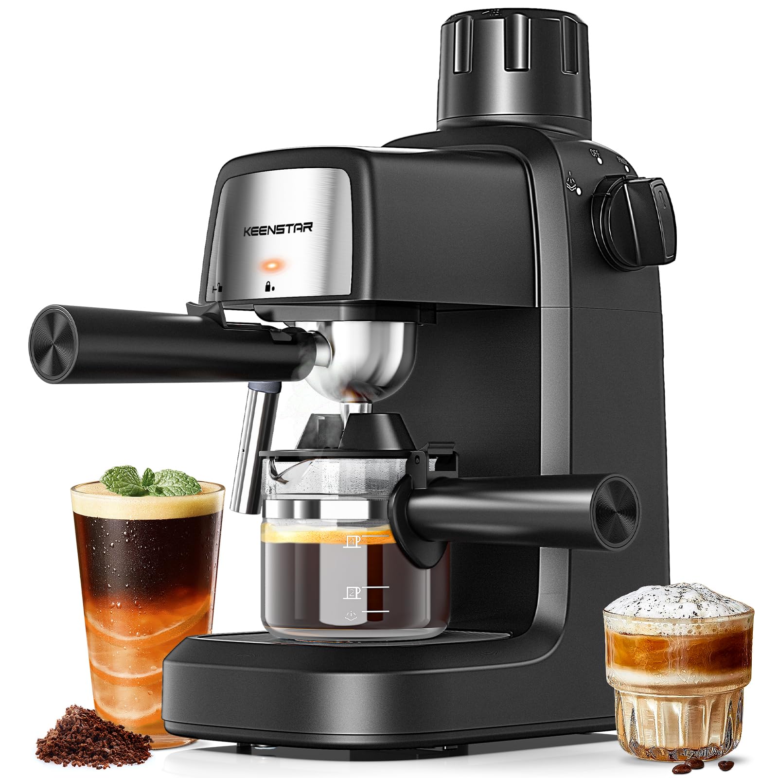 Photo 1 of KEENSTAR 3.5Bar Espresso Machine with Milk Frother, 800W Compact Espresso and Cappuccino Machine with Preheating Function, 4 Cup Espresso Maker for Cappuccino or Latte, Gift for Coffee Lover