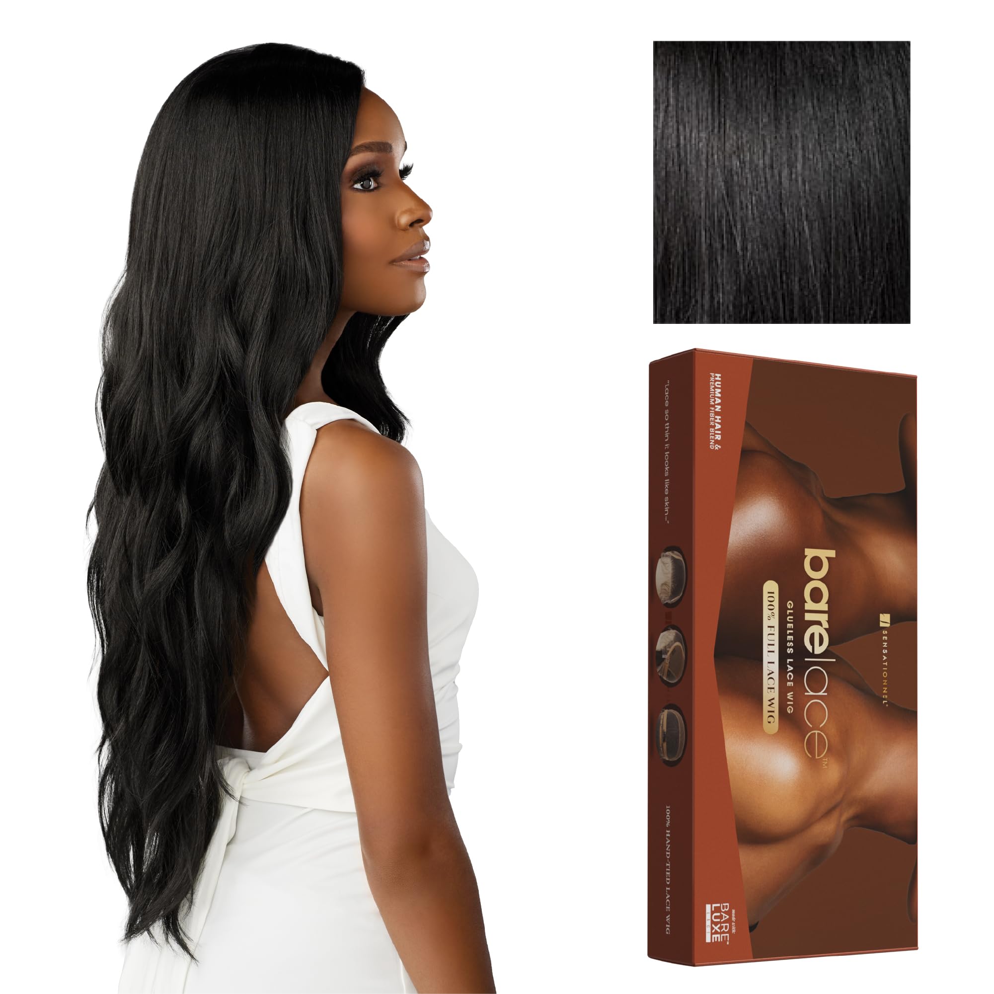 Photo 1 of Sensationnel Bare Lace Fulllace Wig - Unit 5 Human Hair Blend All Lacefrontal Glueless Synthetic 180 Degree Preplucked Hairline (1 JETBLACK)