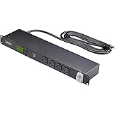 StarTech 16-Outlet 1U Metered PDU, Surge, TAA (16NM8-RACK-MOUNT-PDU) | Horizontal rack mount metered power distribution unit, Server strip, 125V 15A breaker, 8ft/2.4m cable, MOV surge