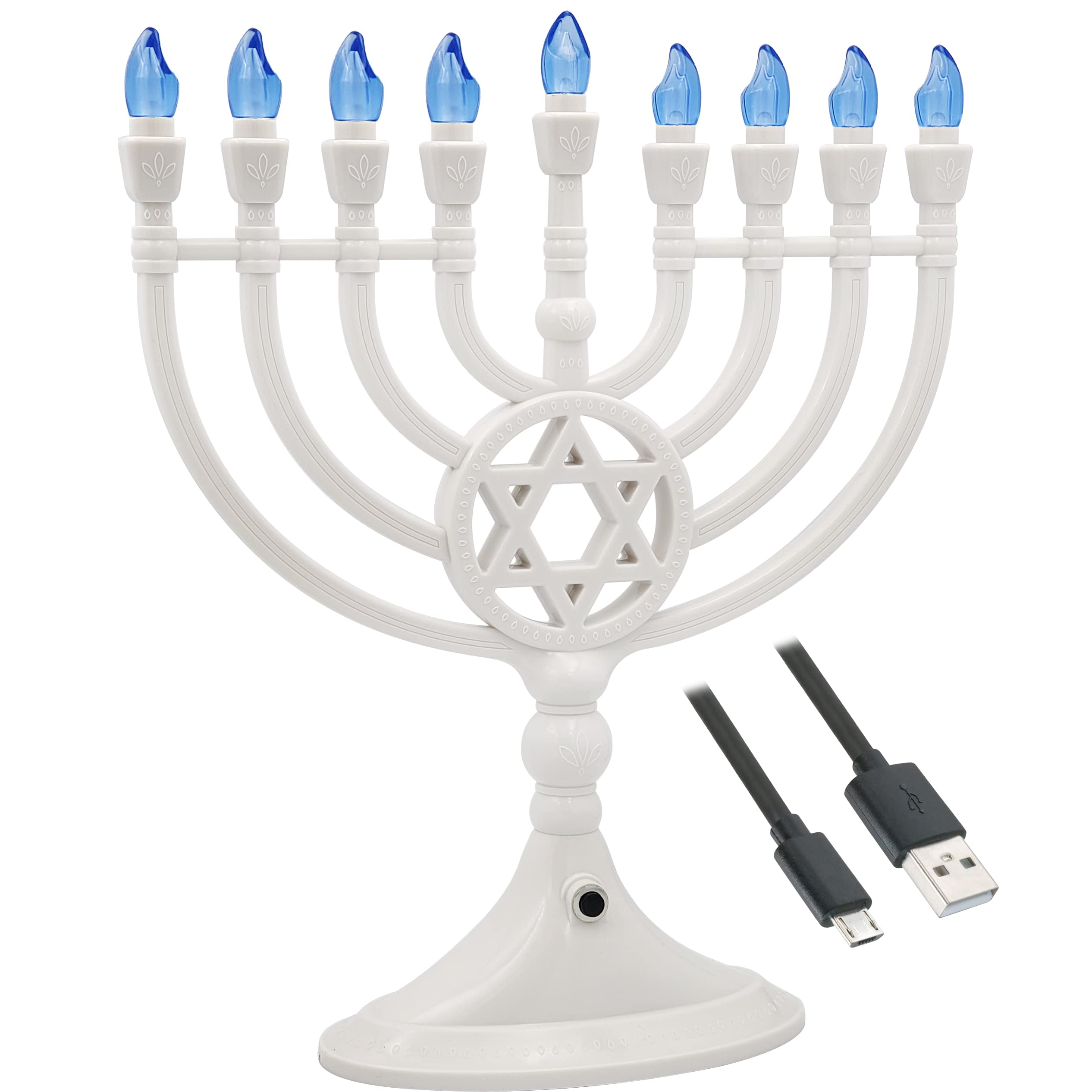 The Dreidel Company Traditional LED Electric Hanukkah Menorah with Crystals - Battery or USB Powered - Includes a Micro USB 4