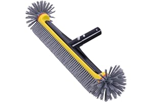 POOLAZA Pool Brush Head with Round Ends, Heavy Duty Pool Brushes for Cleaning Pool Walls, Floors Steps & Corners, 17.5" Pool Brush with Sturdy Aluminum Handle & Durable Nylon Bristles (Yellow)
