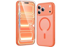 FNTCASE for iPhone 17 Pro-Max Case: Matte Magnetic Phone Cases with Screen Protector Compatible with Magsafe Slim Anti Yellowing Rugged Shockproof Protective Translucent Cell Cover (C-Orange)
