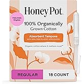The Honey Pot Company - 100% Organic Cotton Tampons - Regular Absorbency | Tampons w/BPA Free Plastic Applicator - Unscented - Without Fragrances or Chlorine - Feminine Care - 18ct
