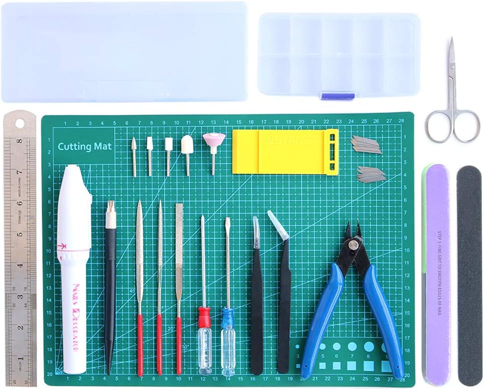 33PCS Model Building Tools Hobby Tools Modeler Basic Tools Craft Set with Electric Grinding Machine Plastic Case for Car Model Assemble Building Repairing and Fixing