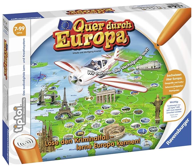 Ravensburger tiptoi 00579 - Spiel: Quer durch Europa / Wissensspiel mit spannender Geschichte und Informationen über die wich