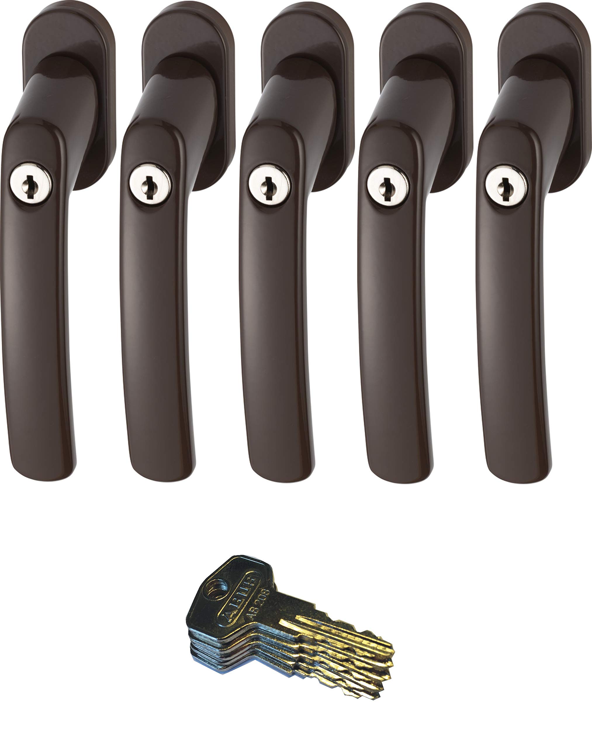 Abus FG200 B Lockable Window Handle, Brown in the Set 5 Pcs, Keyed Alike