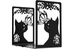 INNÔPLUS Bookends, Book Ends, Metal Bookends for Shelves, Black Bookends for Heavy Books, 1 Pairs Sturdy Bookend Supports, Cat Decorative Bookends, Bookend Shelf Holders, Book Stoppers for Home Office Kitchen