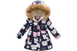 UWBACK Winter Coats For Girls Hooded Waterproof Floral Printed Kids Toddler Warm Snow Jacket