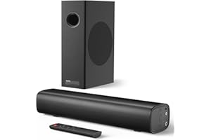 Saiyin Soundbar with 4'' Subwoofers - 70W Rounded-Edge Subwoofer & Compact Soundbar for TV, 2.1 Audio Enhanced Surround Sound System for TV, Bluetooth/Optical/AUX Connection for TV/PC