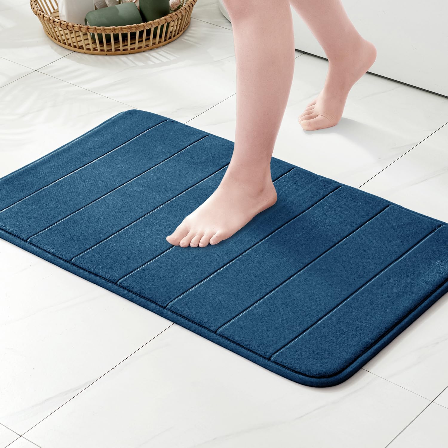 MIULEE Memory Foam Bath Mats Non Slip Mat Bath Rug Shower Mat Coral Fleece Softness Highly Absorbent Washable Bathroom Rug Bath Mats for Bathroom Kitchen Entrance 40x60 cm Navy Blue — image 1