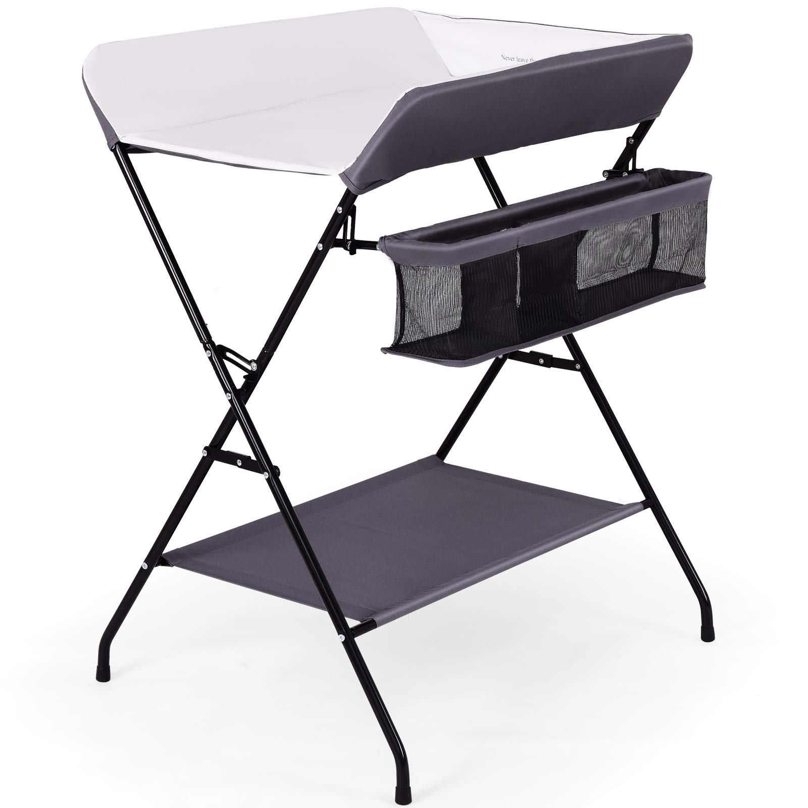 HONEY JOY Baby Changing Table, Foldable Infant Diaper Changing Station with Storage Basket & Shelf, 