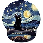 Hancynir Black Cat Ergonomic Mouse Pad Wrist Support, Starry Night Gel Mouse Pads with Wrist Rest, Cute Computer Mousepad for Desk with Non-Slip PU Base, Comfortable Mouse Pad Office Desk Accessories