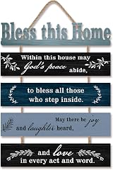 HPNIUB Bible Verse Wood Sign Bless This House 28x6CM Sunflower Wall Plaque