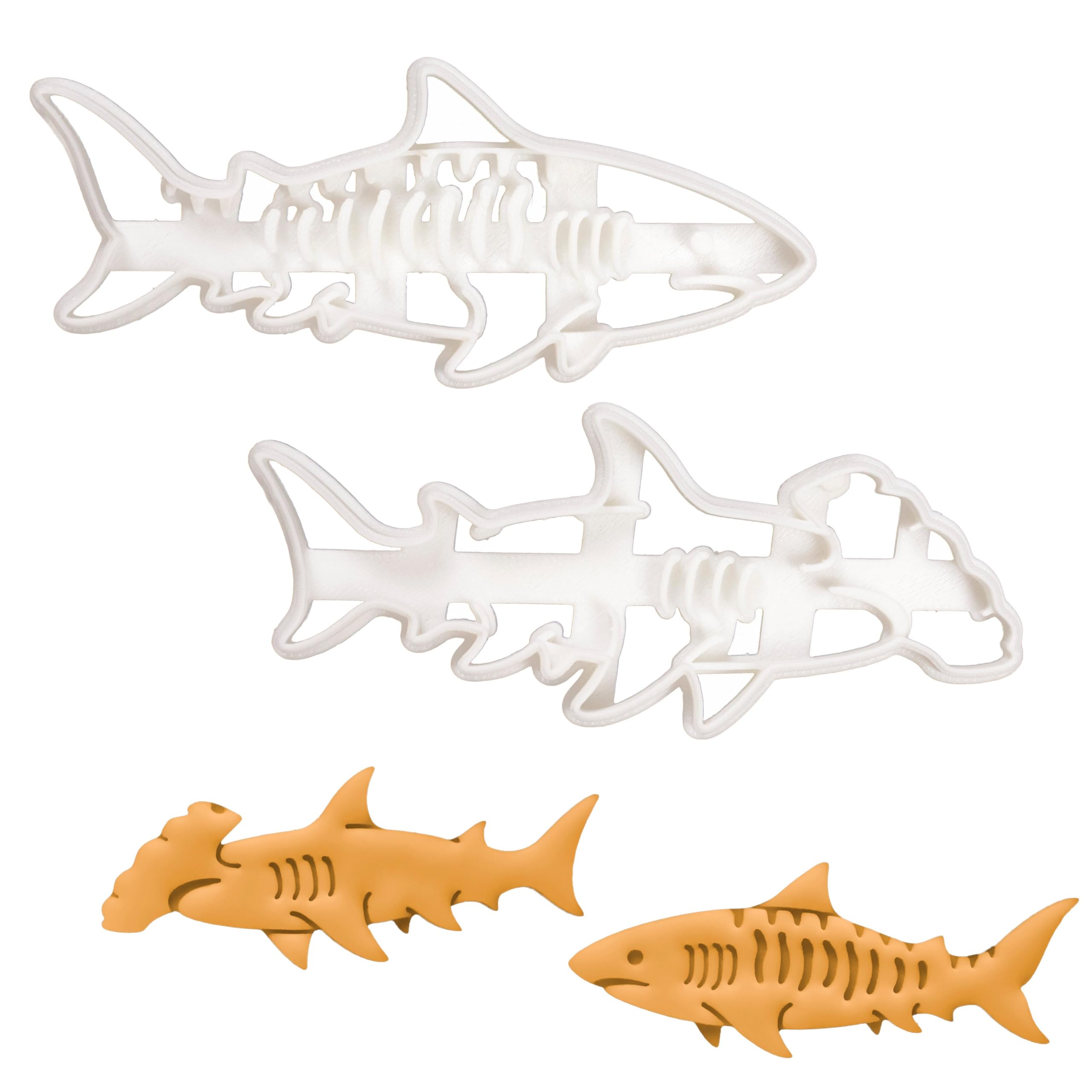 BAKERLOGY Set of 2 Hammerhead Shark & Tiger Shark Cookie Cutters - Detailed Biscuit Cutter Design for Baking and Crafts, Ideal on Fondant, Dough, Clay