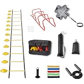 Amazon Basics Sports Agility Ladder Speed Training Equipment Set, 20ft Ladder, 4 Hurdles, 12 Cones, Parachute, Jump Rope, 5 Resistance Bands