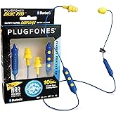 Plugfones Basic Pro Earplug Headphones Wireless Bluetooth in-Ear Earplug Earbuds 25 dB Noise Reduction Rating OSHA Approved Hearing Protection with Noise Isolating Mic and Controls (Blue & Yellow)