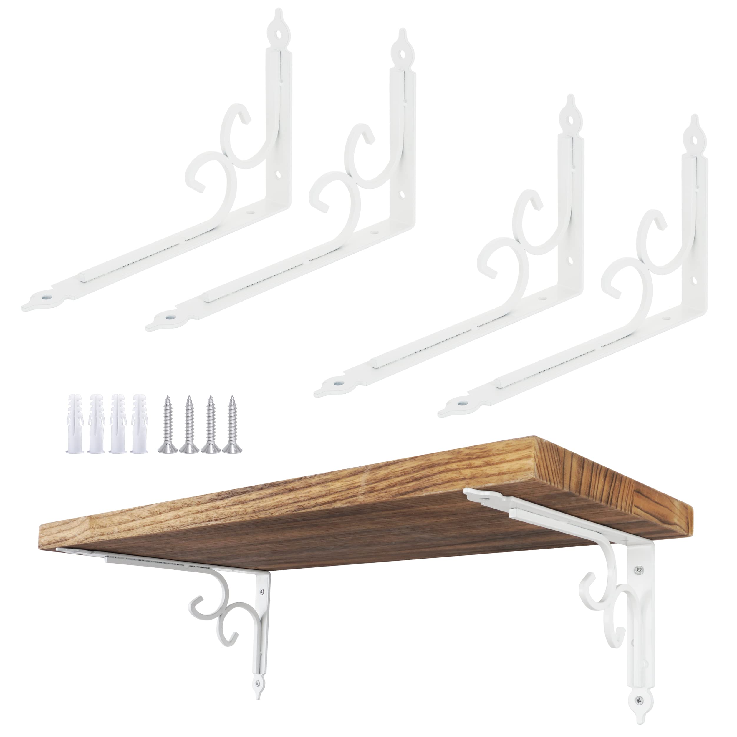 6 Inch Decorative Shelf Brackets Pack of 4, Heavy Duty Steel Shelf Supports, Right Angle Shelving Hardware White(150mm/6inch) — image 1
