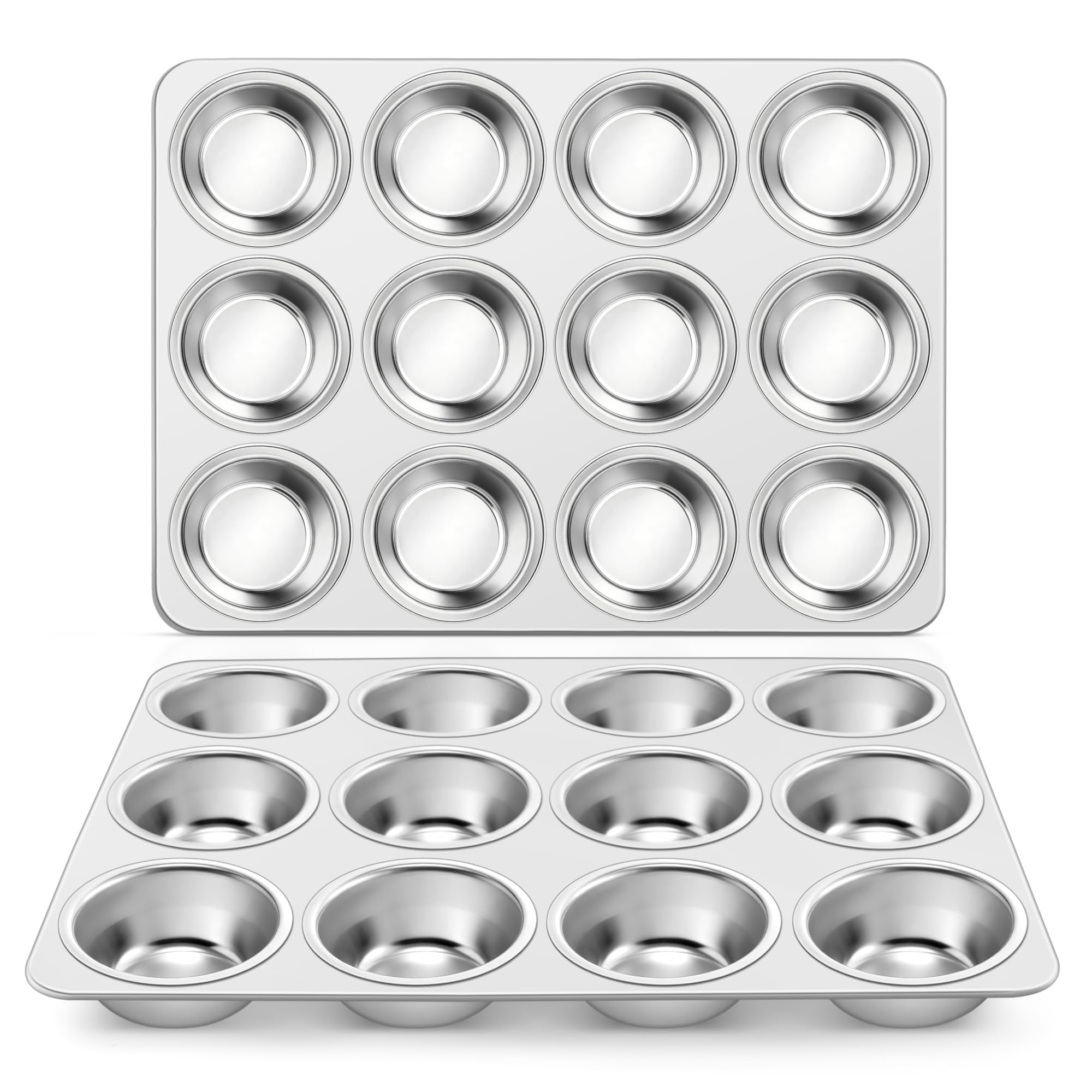 Homikit 2 Pack Muffin Tin, Stainless Steel 12 Cup Muffin Trays Cupcake Mould, Perfect for Baking Yorkshire Pudding/Pie/Brownies/Cupcakes/Muffin, Non Toxic & Heavy Duty, Dishwasher Safe