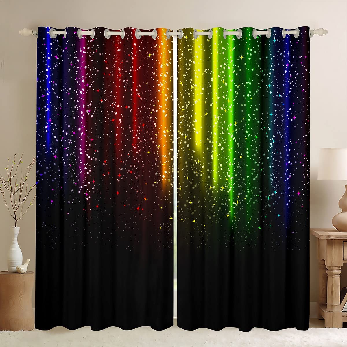 Loussiesd Abstract Ombre Curtains Kids Teens Colorful Window Curtains for Bedroom Living Room Red Blue Green Yellow Window Drapes,W46*L54