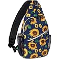 MOSISO Sling Backpack,Travel Hiking Daypack Sunflower Rope Crossbody Shoulder Bag