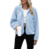 Yanekop Womens Fleece Jacket Fuzzy Long Sleeve Short Winter Coats Button Down Sherpa Jacket Outerwear with Pockets