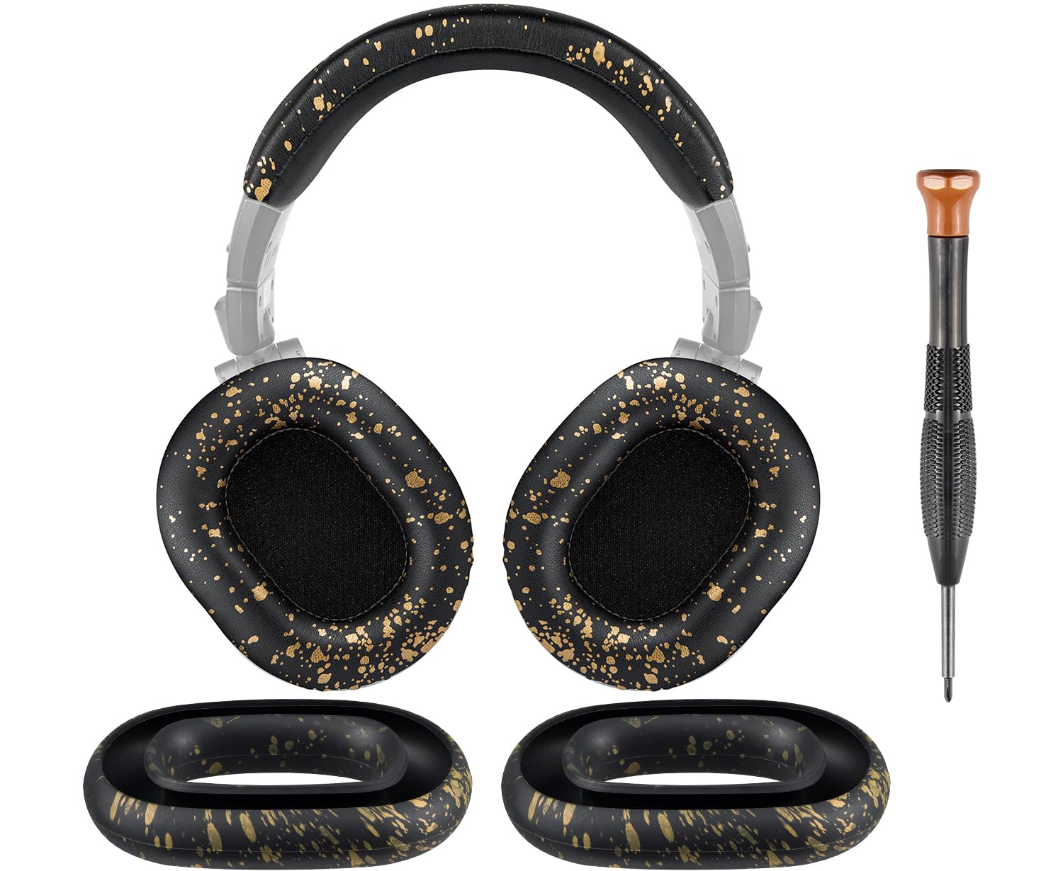 SOULWIT Ear Pads Cushions + Headband + Silicone Earpads Cover Protector, Replacement Kit for ATH M50, M50X, M50XWH, M50XBT, M50XBT2, M50S/LE Headphones, Replacement Repair Part (Black Gold)