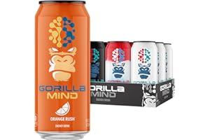 Gorilla Mind Energy Drink | Unmatched Energy · Amplified Focus | N-Acetyl-L-Tyrosine, Alpha-GPC, 200mg Caffeine, Uridine, Saffron | 0 Sugar Or Artificial Colors | 16oz | 12-Pack (Variety Pack #2)