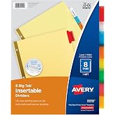 Avery Big Tab Insertable Dividers, 8-Tab, Multicolor, 1 Set | For Organizing Reports and Projects, Printable Insertable Tabs, Gold-Reinforced Holes, Works With Avery Templates