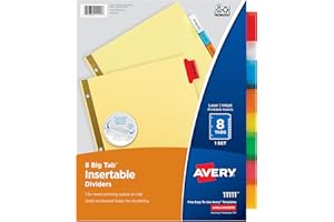 Avery 8-Tab Binder Dividers, Insertable Multicolor Big Tabs, 1 Set (11111)