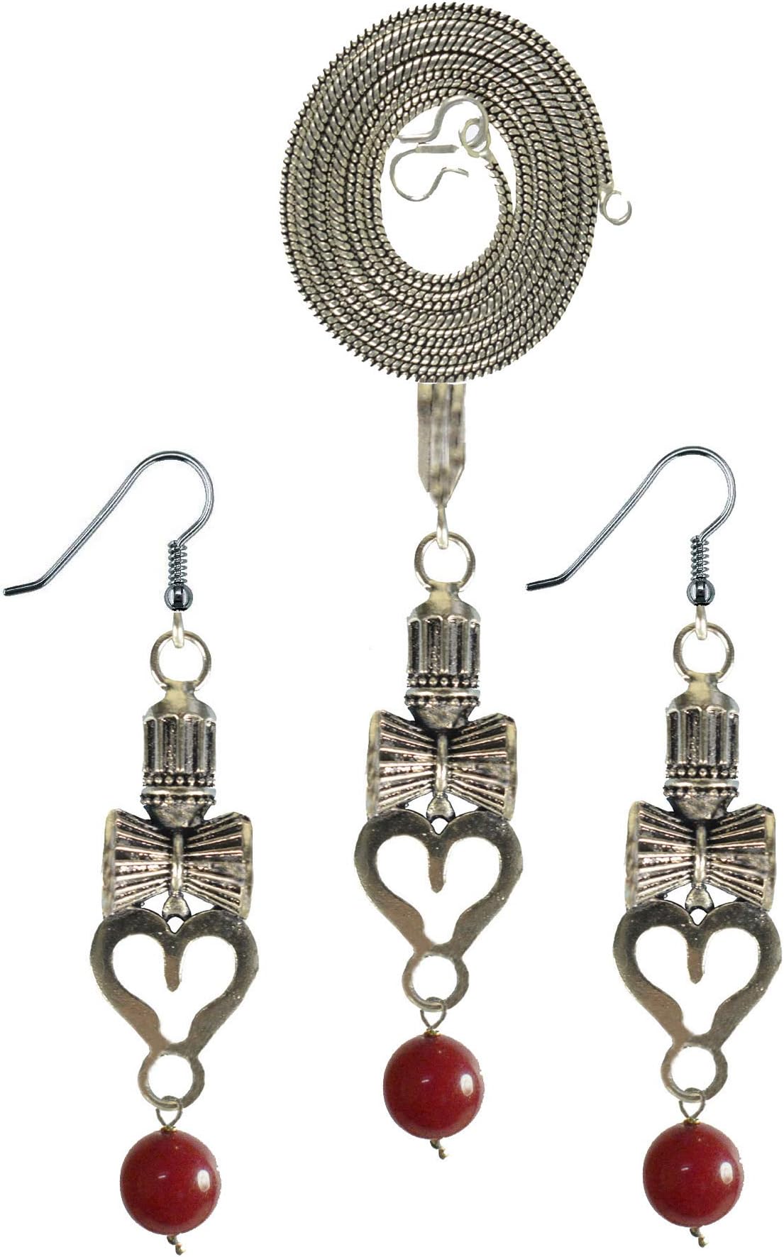 Eshopitude Reiki Vastu Crystal Healing Gemstone Om Pendant Earring Set with Chain for Women & Girls