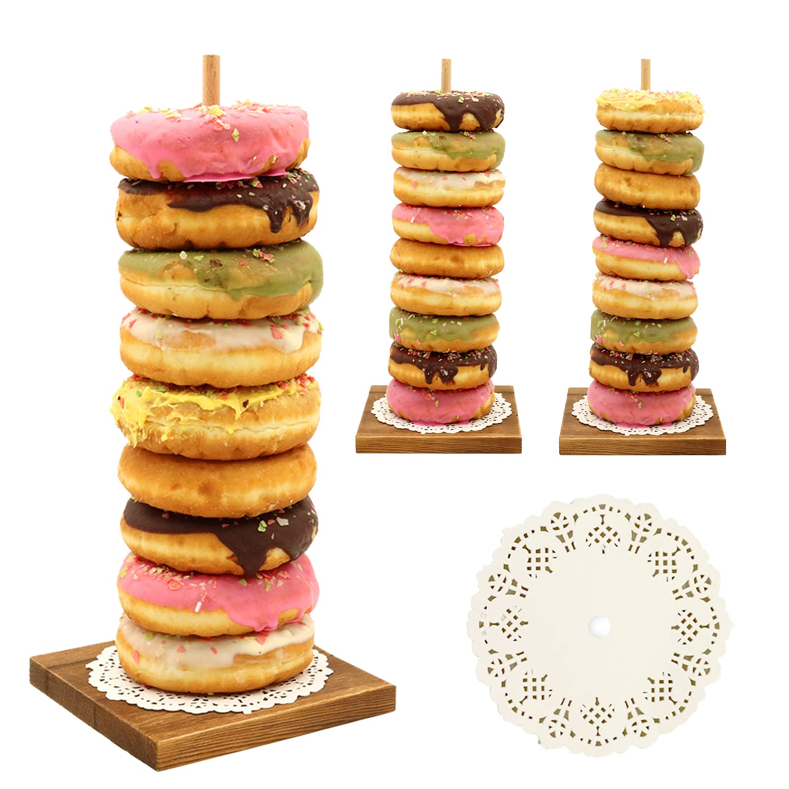 Photo 1 of YESSAP Farmhouse Donut Stand, 3PCS Wooden Donut Holder Display 27 Donuts, Reusable Bagel Donut Holder Stands for Wedding Birthday Party Decoration Baby Shower