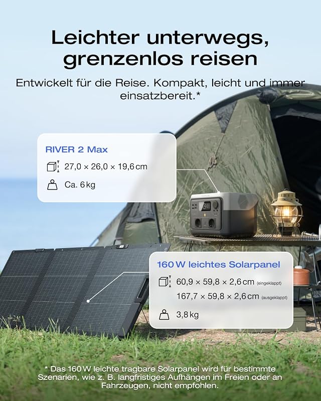 EcoFlow RIVER 2 Max tragbare Powerstation 512 Wh mit 160W Solarpanel