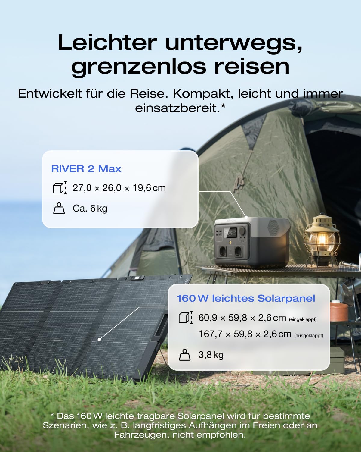 EF ECOFLOW Tragbare Powerstation RIVER 2 MAX mit 160W faltbare solar panel, 512 Wh Solargenerator mit LiFeP04, Schnellladung in 1 Stunde, bis zu 1000 W Leistung, Balkonkraft für Camping 5