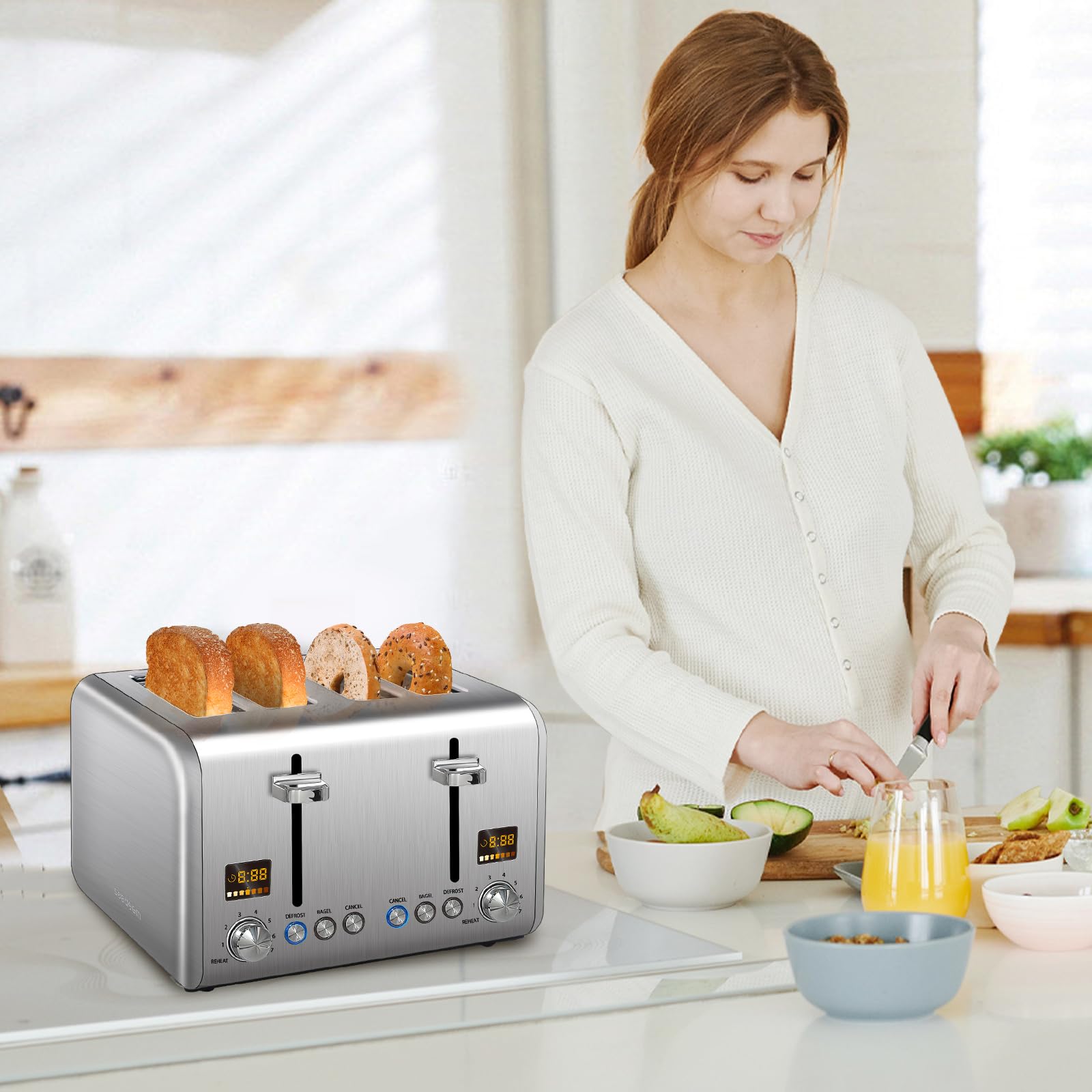 Seb Toaster Mua SEEDEEM 4 Slice Stainless Toaster - Color LCD Display, 7 Shade ...