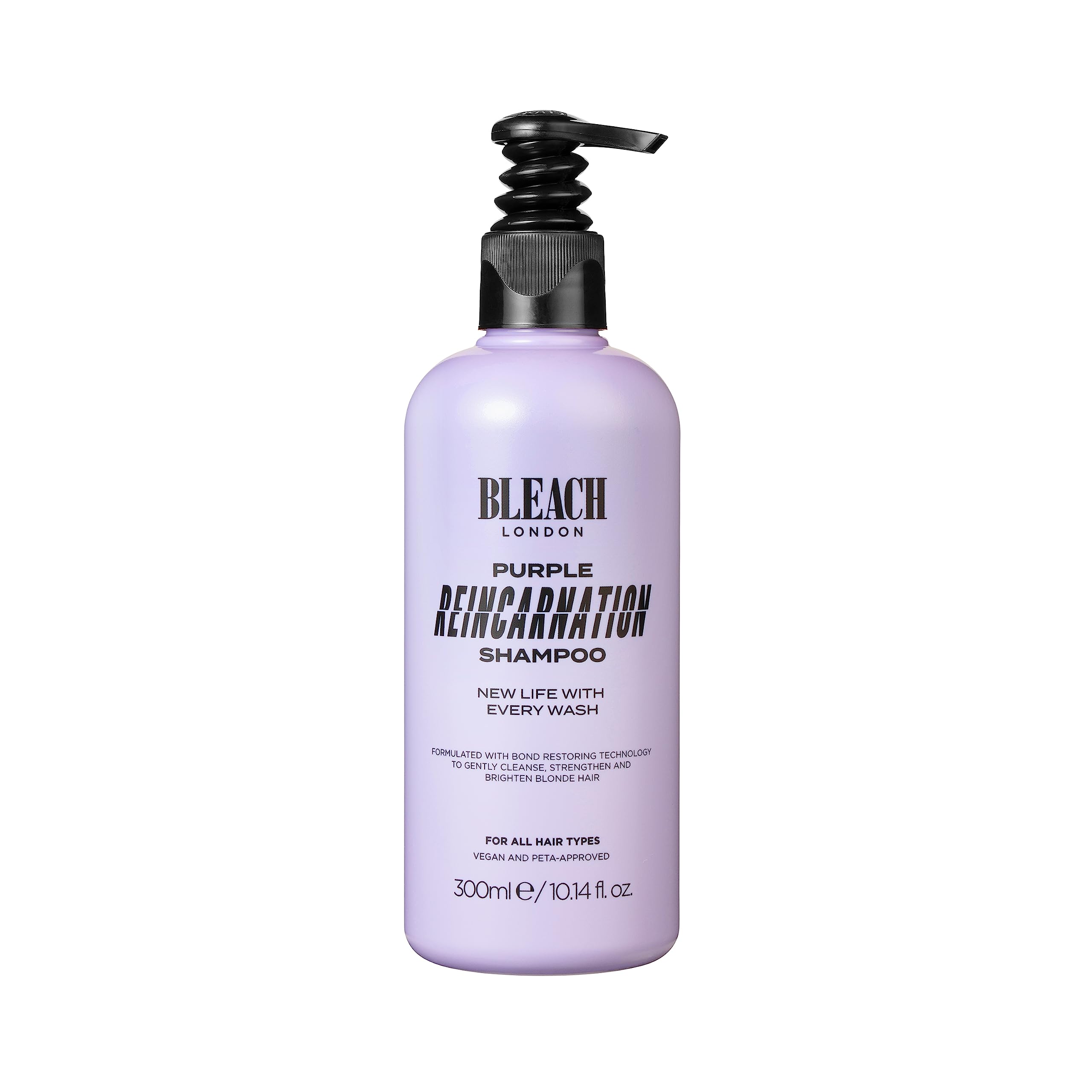 Bleach London Reincarnation Purple Shampoo, Colour Correcting Shampoo for Blonde Hair, Strengthens, Helps Restore Hair Bonds and Neutralises Brassy Yellow Tones with Creatine and Amino Acids 300ml