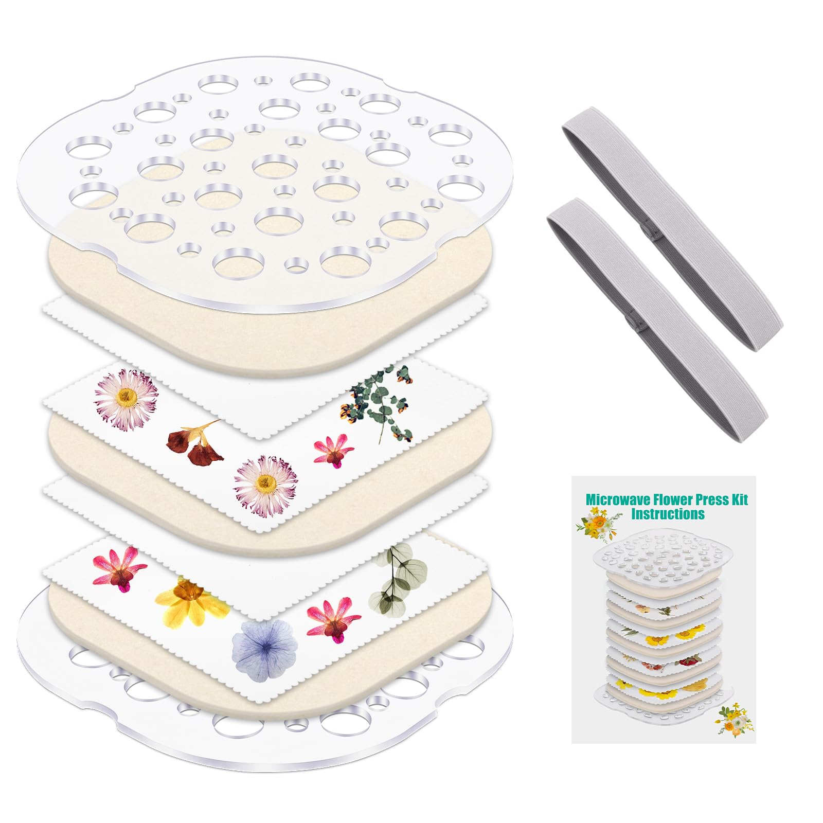 Windspeed Microwave Flower Press 2 Layers, Pressing Kit for Adults & Kids - DIY Arts, Resin Crafts, Scrapbooking, Nail Craft (7.9x7.9 in)