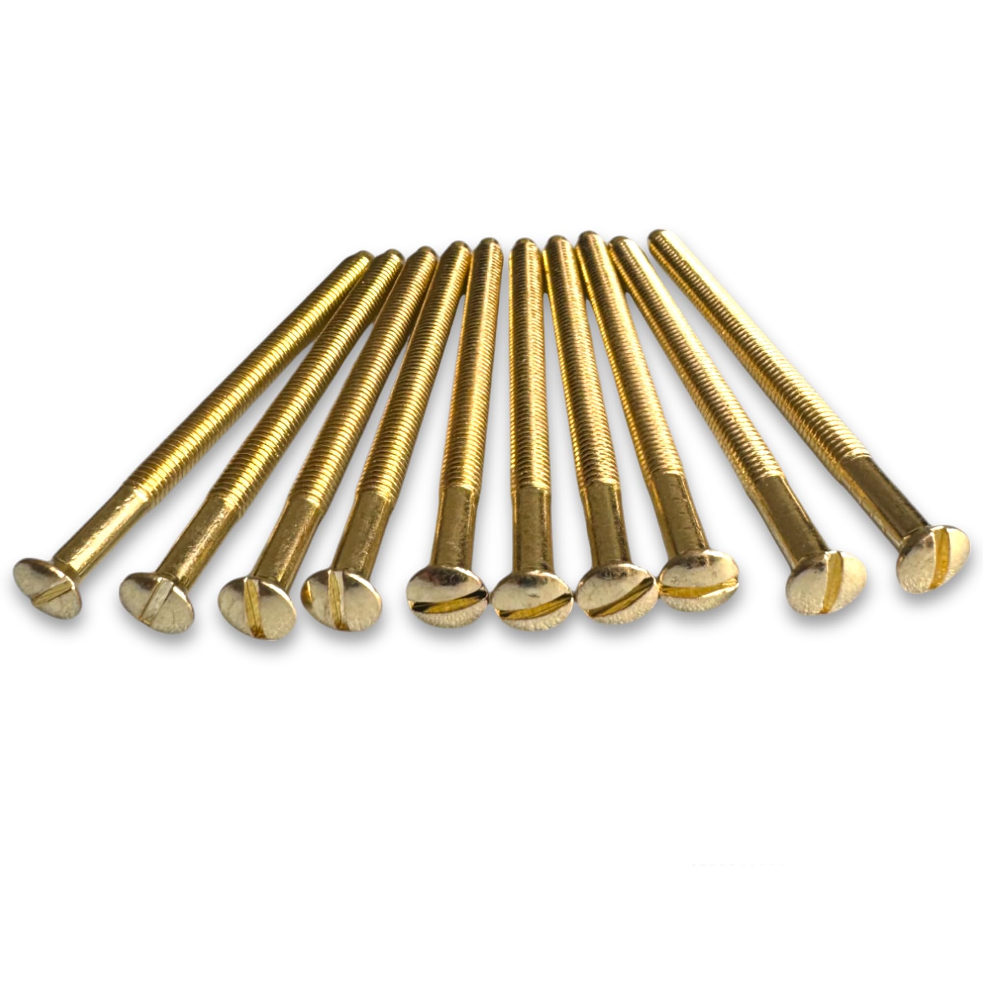 Premium 10-Pack Brass M3.5 Long Socket Screws - 50mm Electrical Fixings for Switches, Plugs - Raised Slotted Head - Durable Hardware for DIY, Home Improvement, Electrical Projects
