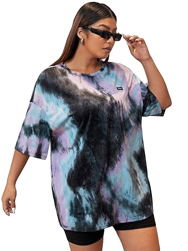 SOLY HUX Women's Plus Tie Dye Letter Drop Shoulder Half Sleeve